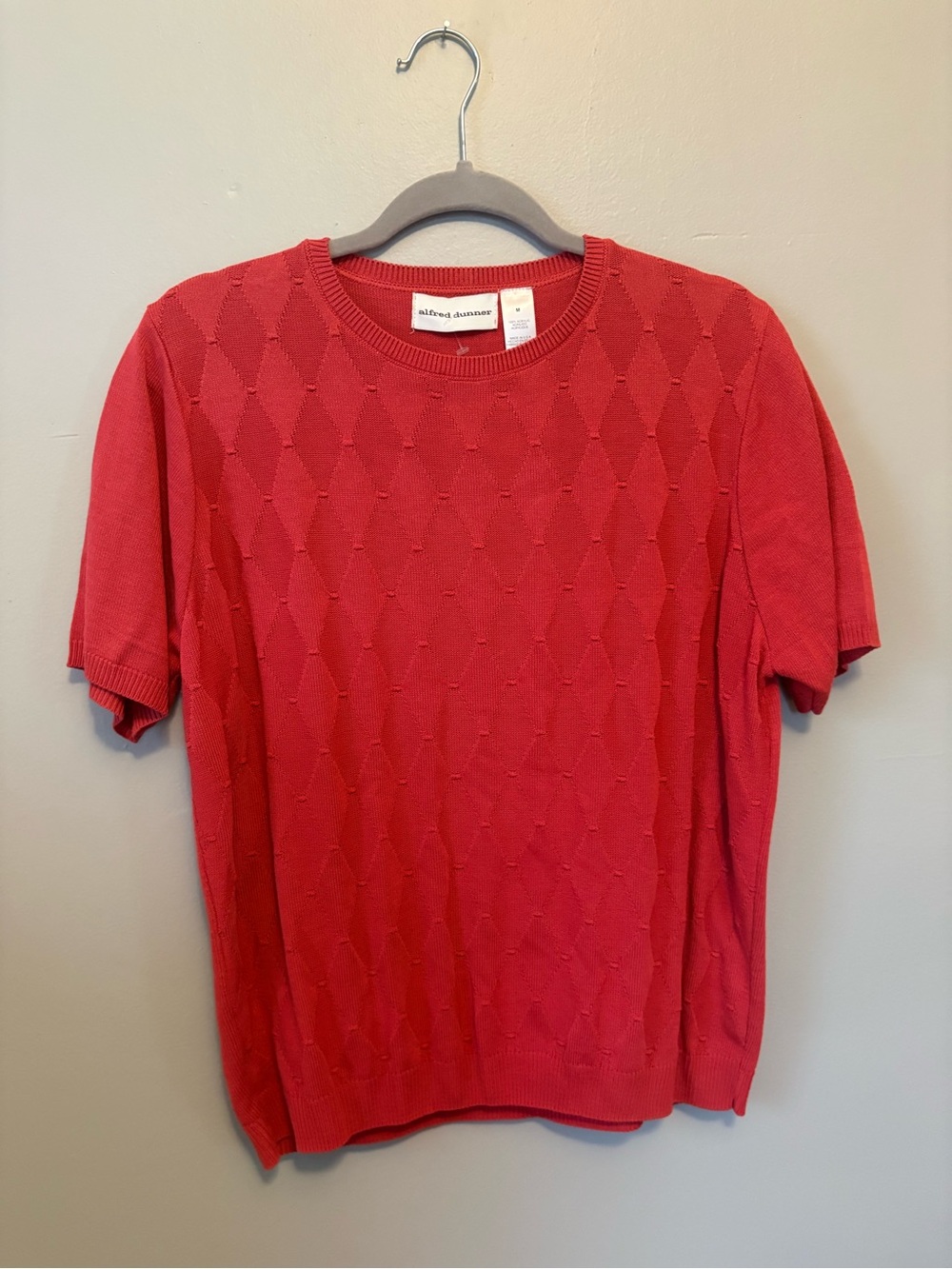 Alfred Dunner Red Short-Sleeve Diamond-Pattern Knit Tee